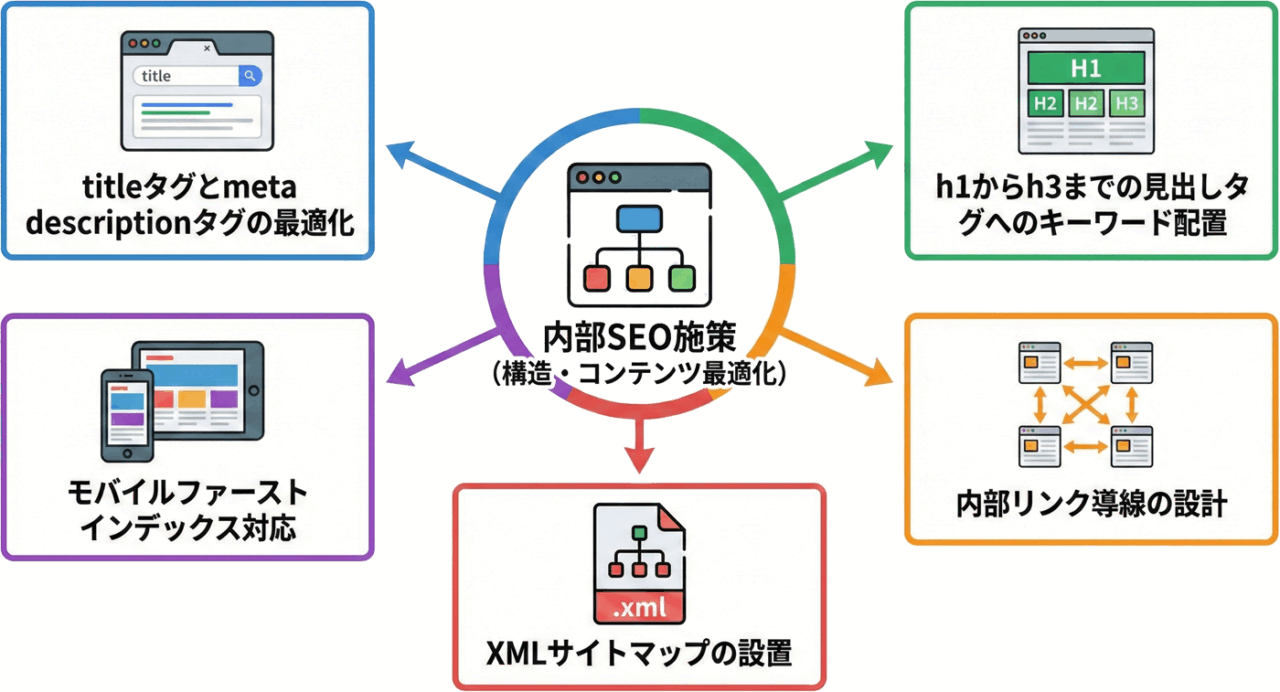 内部SEO施策の構成要素を示す図解