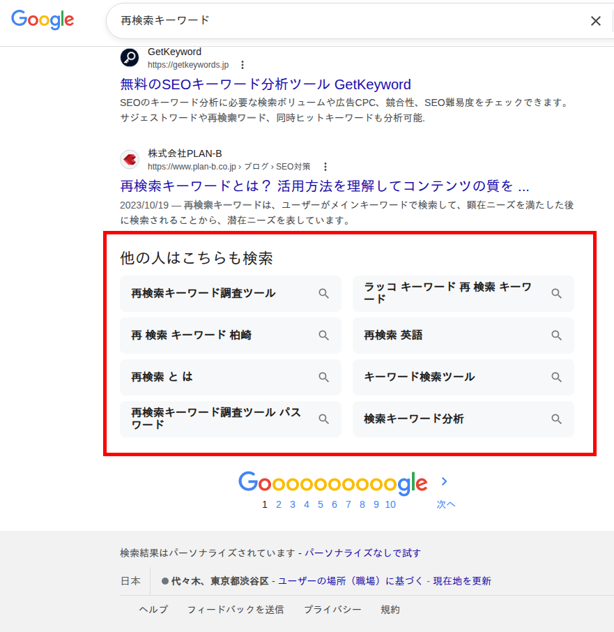 Google検索結果ページの構成要素(強調スニペット、リッチリザルト、ナレッジパネルなど)を示す画面