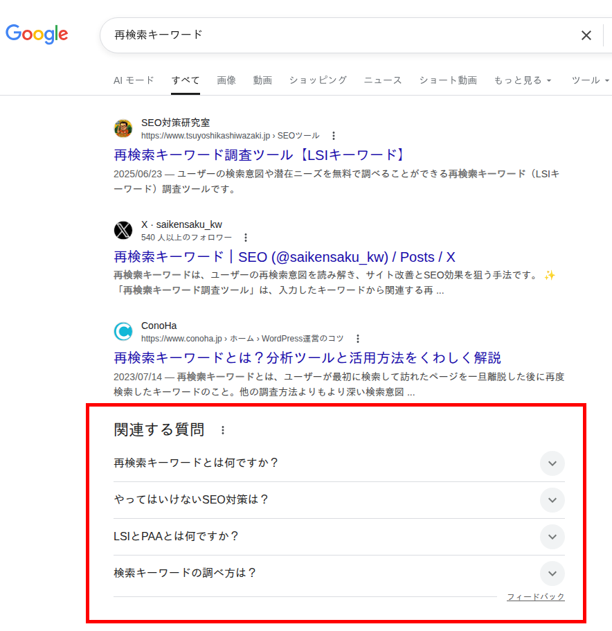 Google検索結果ページの構成要素(強調スニペット、リッチリザルト、ナレッジパネルなど)を示す画面