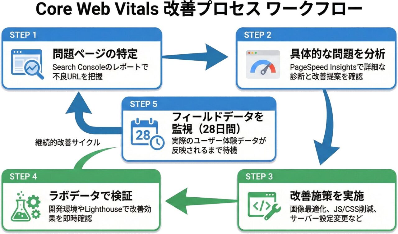 コアウェブバイタル改善のワークフロー図