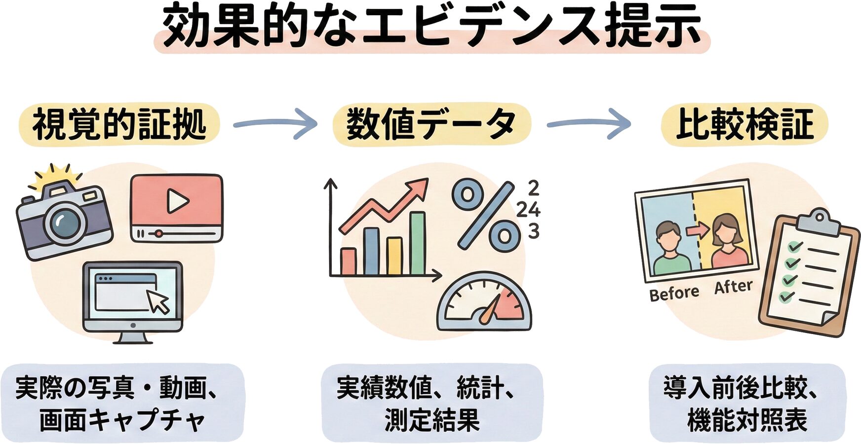 効果的なエビデンス提示の例を示す図