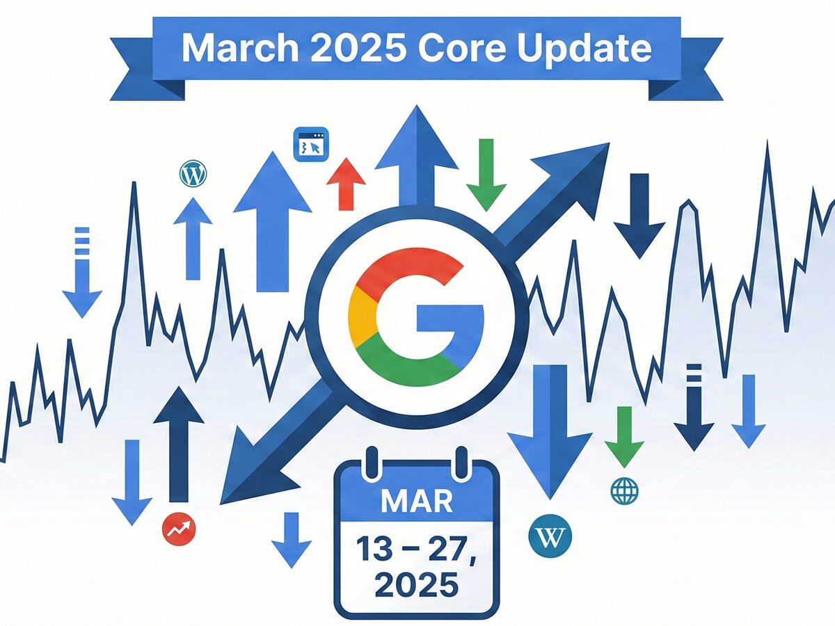 2025年3月Googleコアアップデートの検索順位変動を示すグラフィック