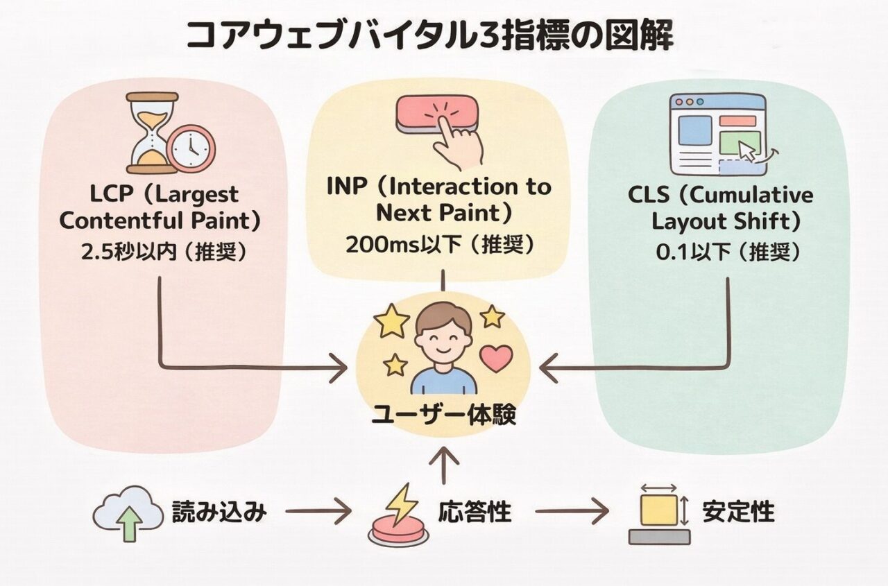 コアウェブバイタル3指標の関係性を示した図解