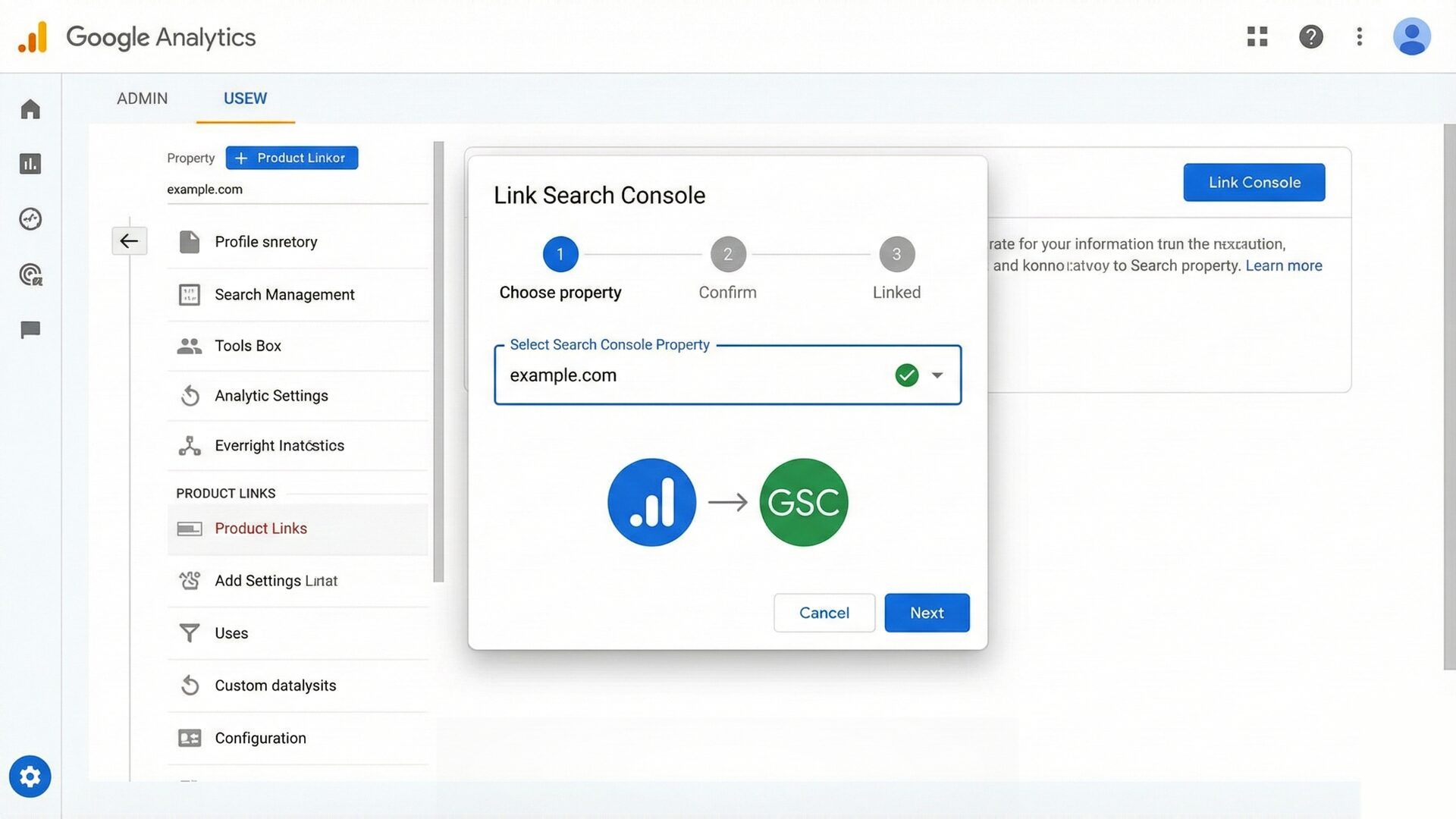 GoogleアナリティクスとGoogleサーチコンソールの連携設定画面