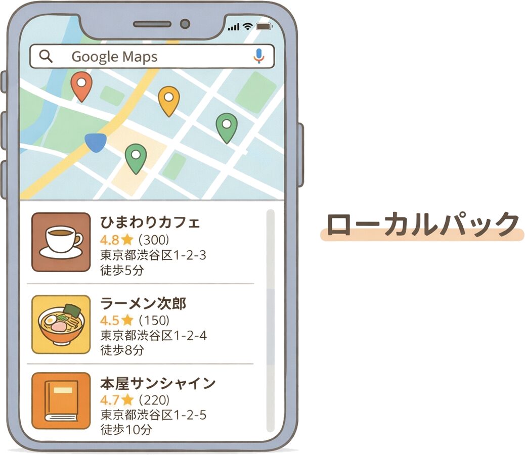 Googleマップのローカルパック表示例