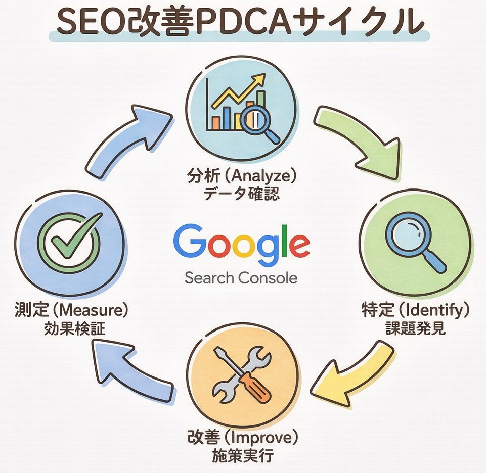 サーチコンソールを活用したPDCAサイクルの図解