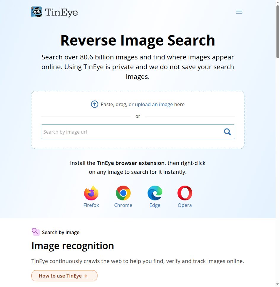 TinEyeの検索画面