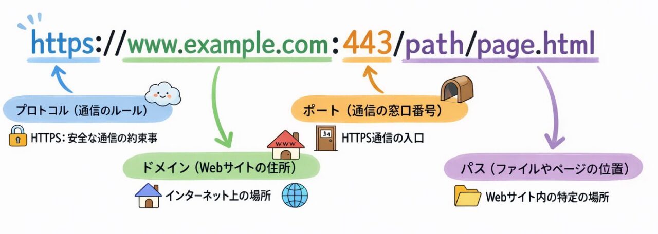 URLの構造を分解して示す図