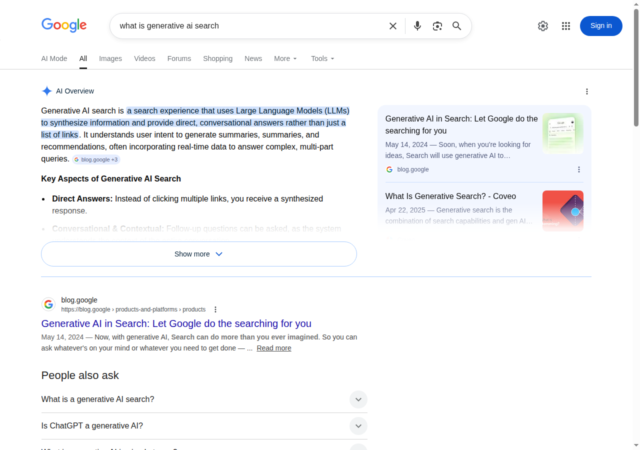Google検索でAI Overview(AI要約)が画面上部に表示された実例